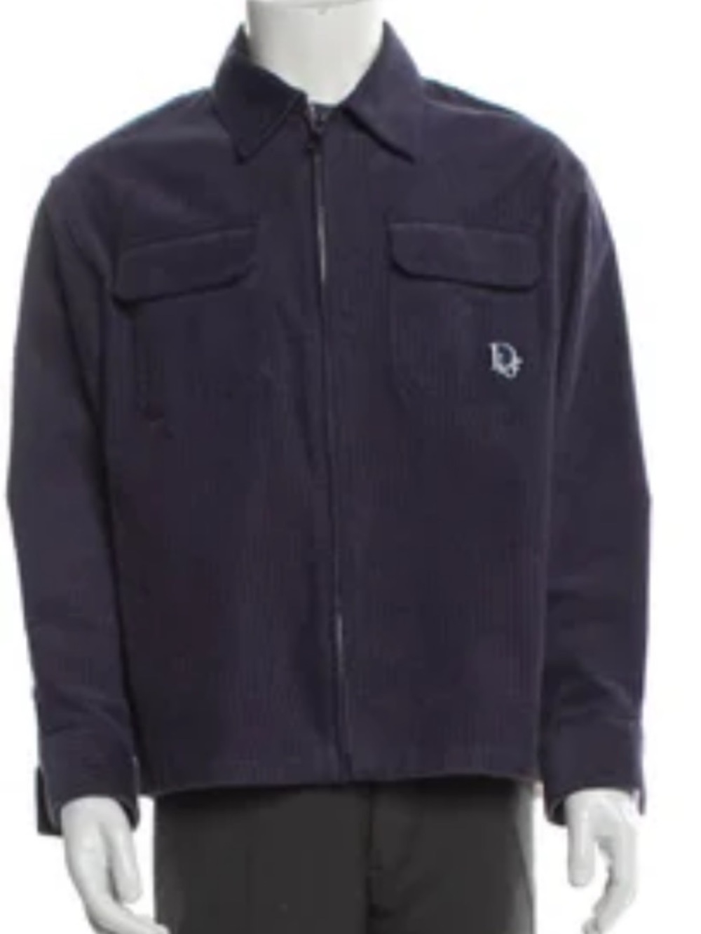 Dior Men's Dark Navy Zip-Front Corduroy Shirt Jacket
